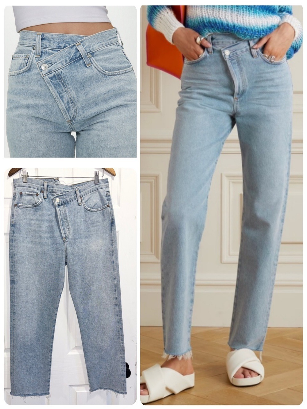 AGOLDE Criss Cross Straight Jeans Asymmetrical Waist Frayed Raw Hem Size 28